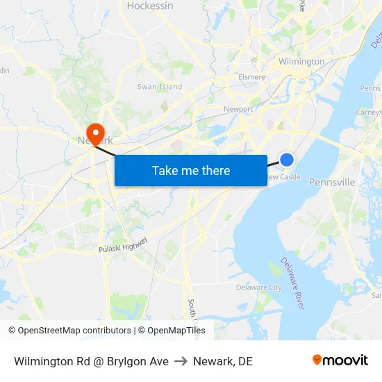 Wilmington Rd @ Brylgon Ave to Newark, DE map