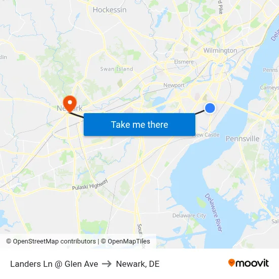 Landers Ln @ Glen Ave to Newark, DE map