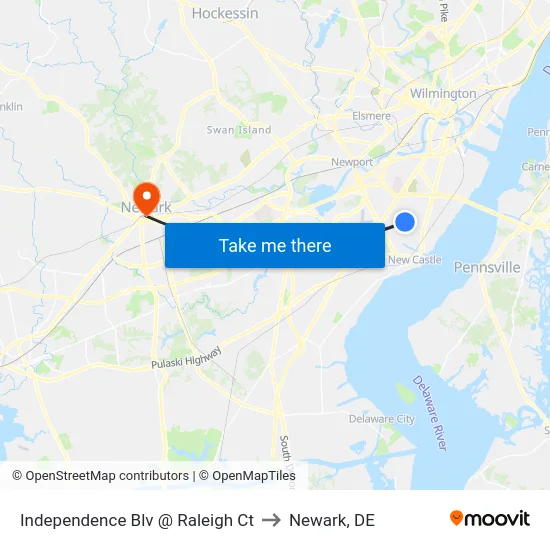 Independence Blv @ Raleigh Ct to Newark, DE map
