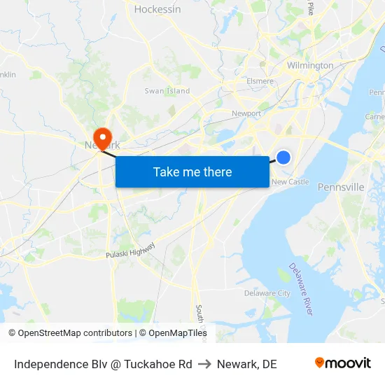 Independence Blv @ Tuckahoe Rd to Newark, DE map