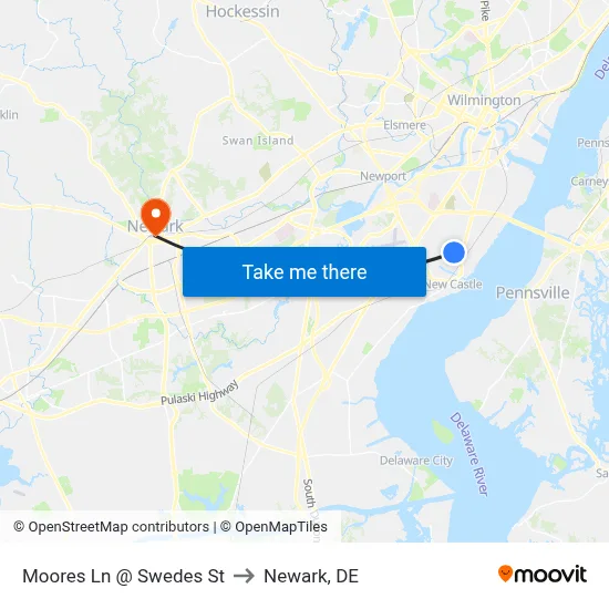 Moores Ln @ Swedes St to Newark, DE map