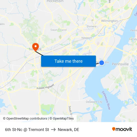 6th St-Nc @ Tremont St to Newark, DE map