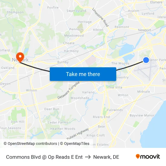 Commons Blvd @ Op Reads E Ent to Newark, DE map