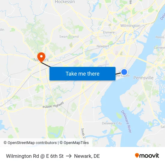 Wilmington Rd @ E 6th St to Newark, DE map