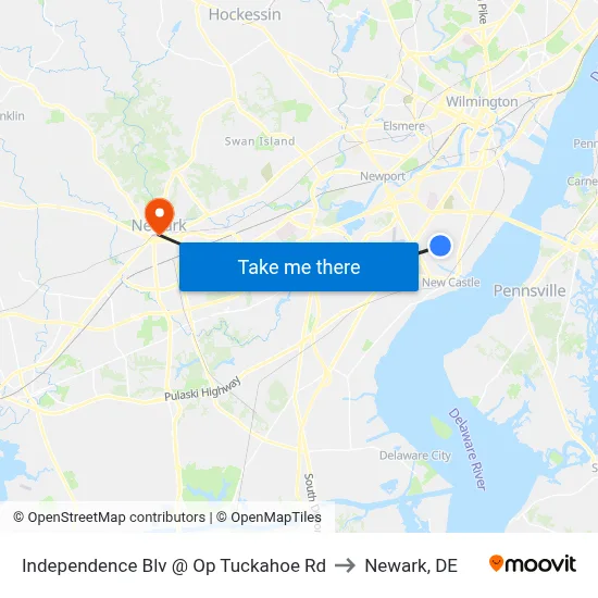 Independence Blv @ Op Tuckahoe Rd to Newark, DE map