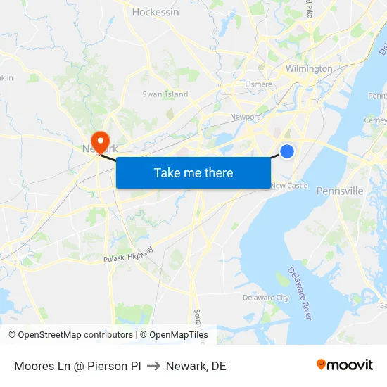 Moores Ln @ Pierson Pl to Newark, DE map