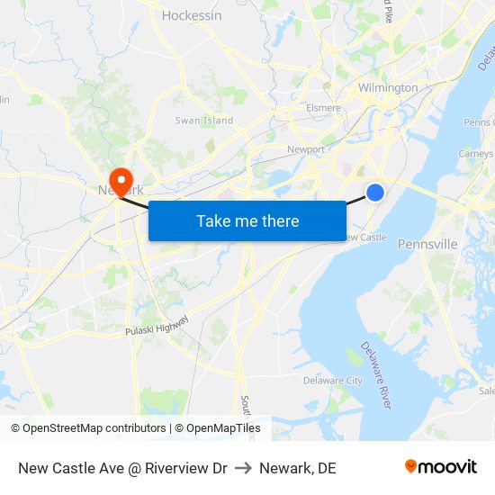 New Castle Ave @ Riverview Dr to Newark, DE map