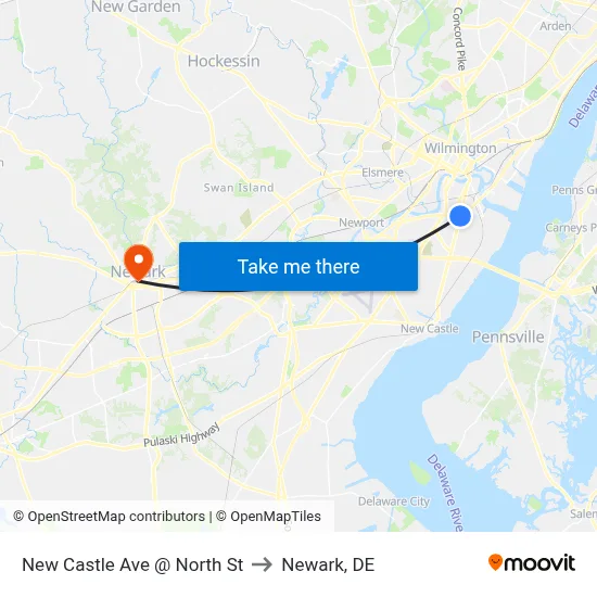 New Castle Ave @ North St to Newark, DE map