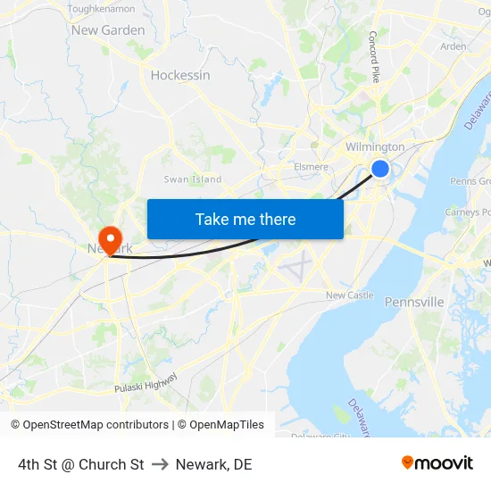 4th St @ Church St to Newark, DE map