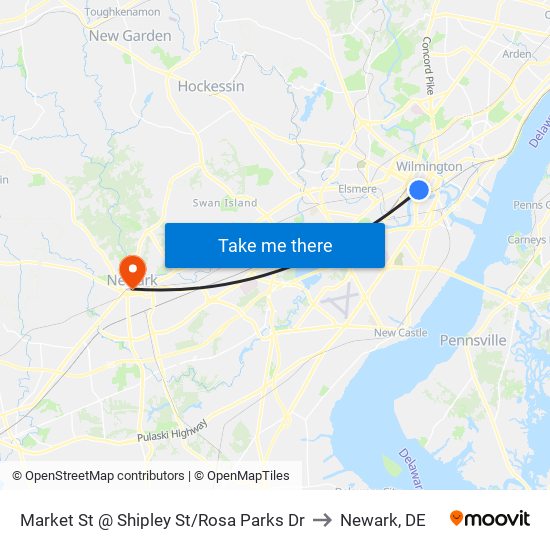 Market St @ Shipley St/Rosa Parks Dr to Newark, DE map