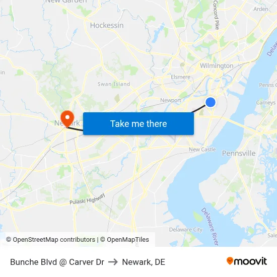 Bunche Blvd @ Carver Dr to Newark, DE map