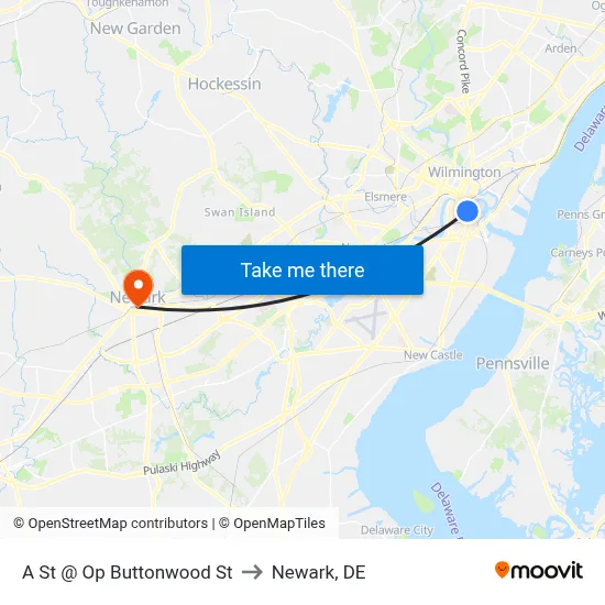 A St @ Op Buttonwood St to Newark, DE map
