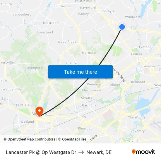 Lancaster Pk @ Op Westgate Dr to Newark, DE map