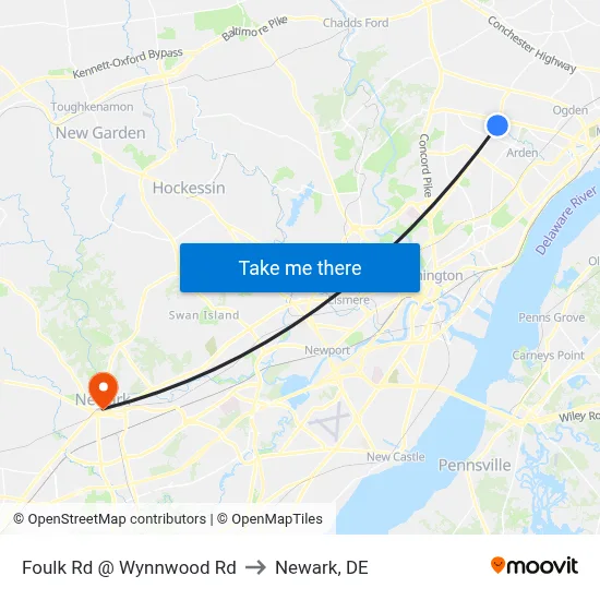 Foulk Rd @ Wynnwood Rd to Newark, DE map