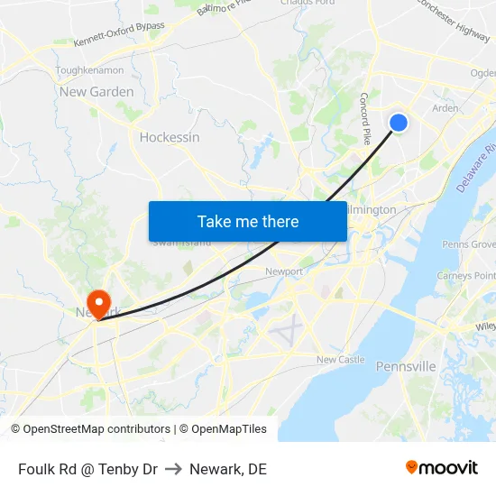 Foulk Rd @ Tenby Dr to Newark, DE map