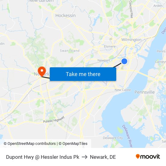Dupont Hwy @ Hessler Indus Pk to Newark, DE map