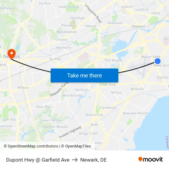 Dupont Hwy @ Garfield Ave to Newark, DE map