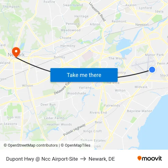 Dupont Hwy @ Ncc Airport-Site to Newark, DE map