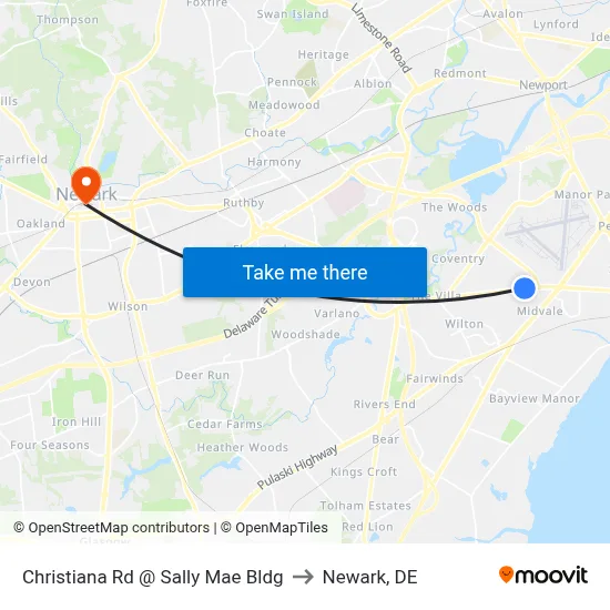 Christiana Rd @ Sally Mae Bldg to Newark, DE map