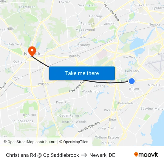 Christiana Rd @ Op Saddlebrook to Newark, DE map
