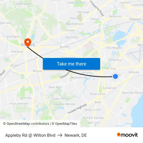 Appleby Rd @ Wilton Blvd to Newark, DE map