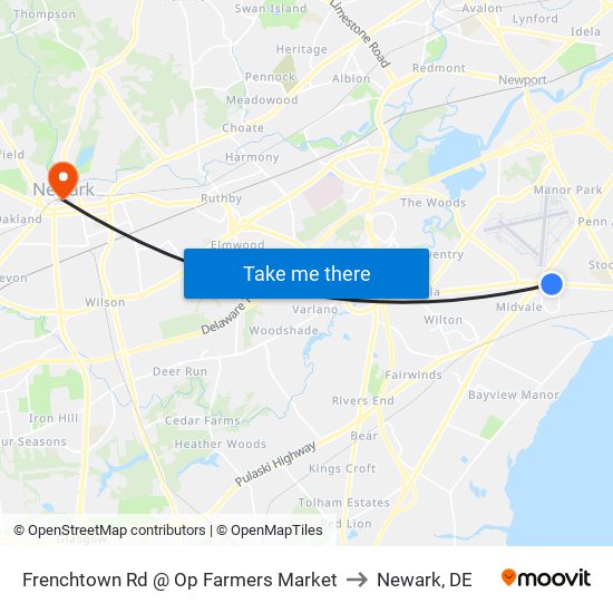 Frenchtown Rd @ Op Farmers Market to Newark, DE map
