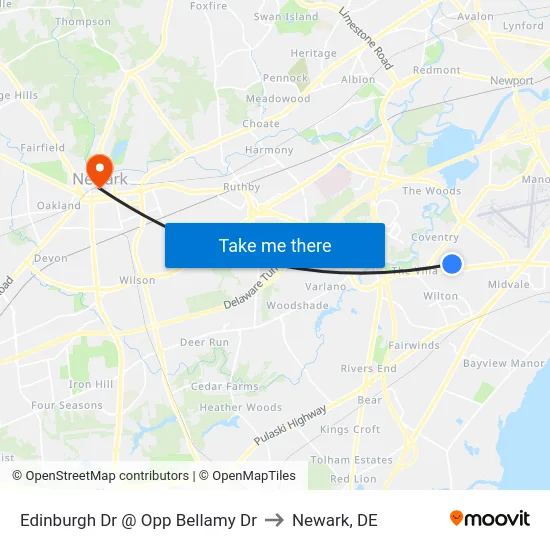 Edinburgh Dr @ Opp Bellamy Dr to Newark, DE map
