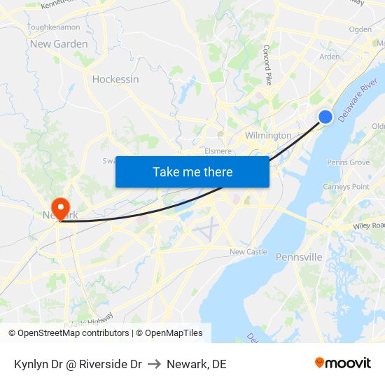 Kynlyn Dr @ Riverside Dr to Newark, DE map