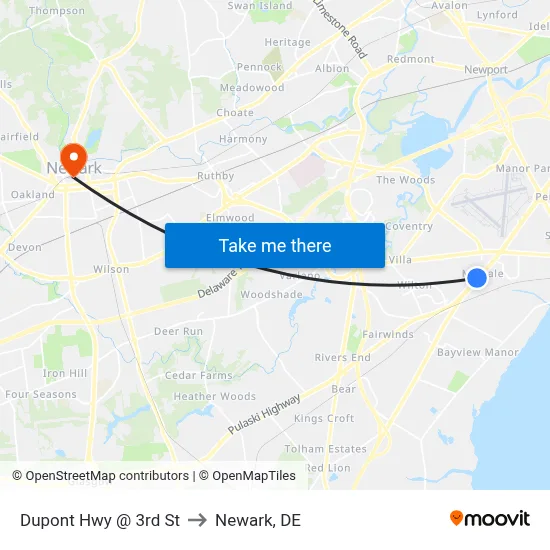 Dupont Hwy @ 3rd St to Newark, DE map