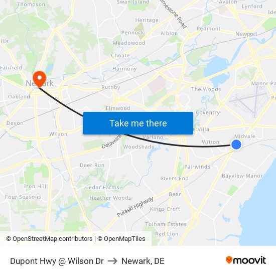 Dupont Hwy @ Wilson Dr to Newark, DE map