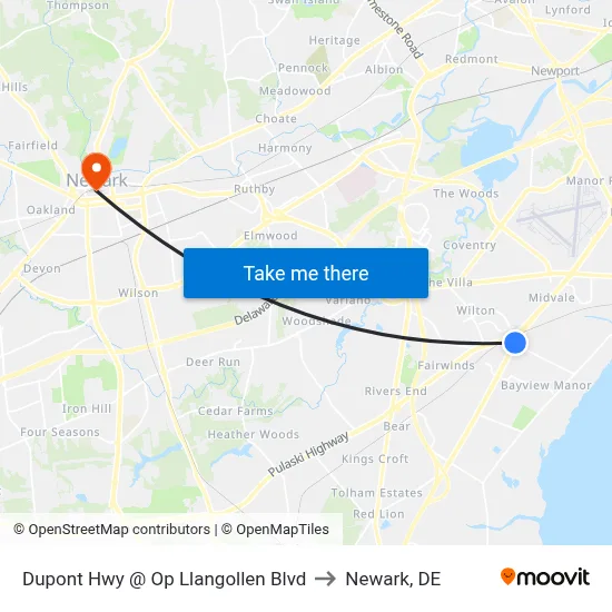 Dupont Hwy @ Op Llangollen Blvd to Newark, DE map
