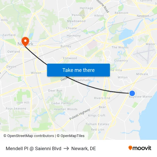 Mendell Pl @ Saienni Blvd to Newark, DE map