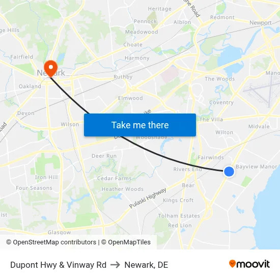 Dupont Hwy & Vinway Rd to Newark, DE map