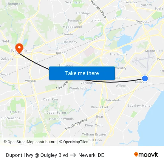 Dupont Hwy @ Quigley Blvd to Newark, DE map