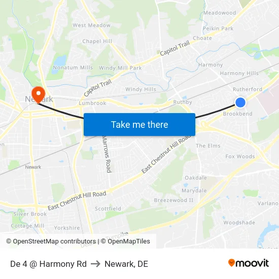 De 4 @ Harmony Rd to Newark, DE map