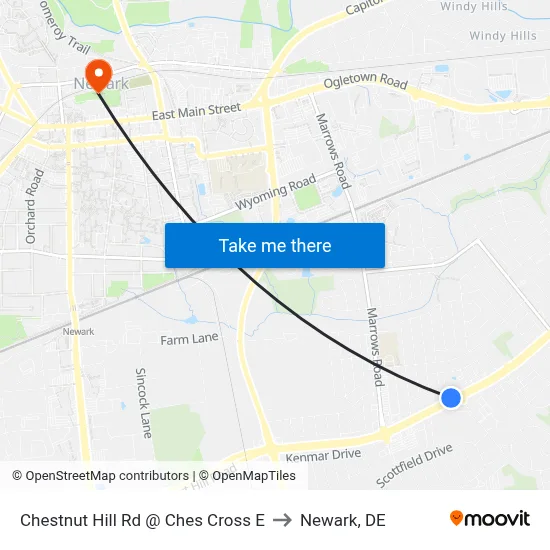 Chestnut Hill Rd @ Ches Cross E to Newark, DE map