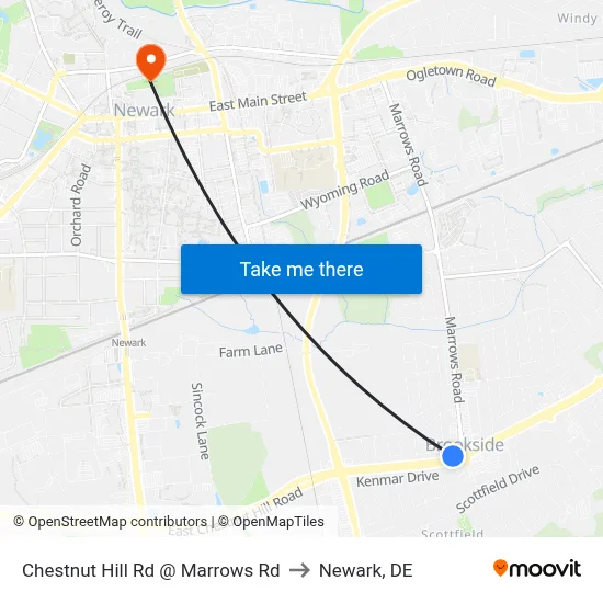Chestnut Hill Rd @ Marrows Rd to Newark, DE map