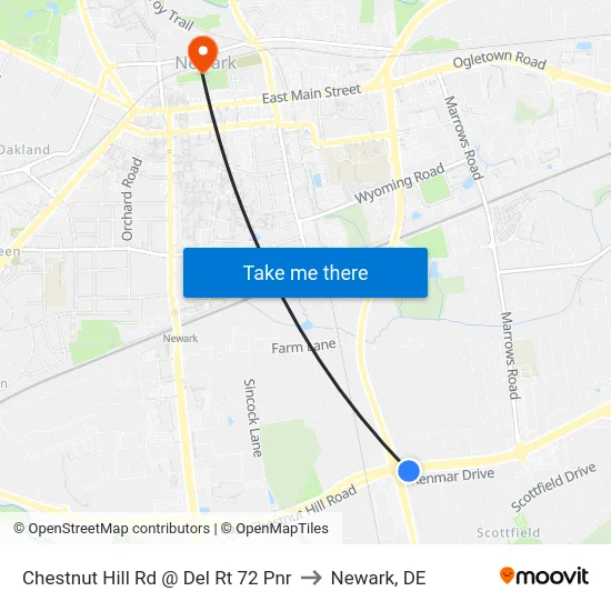 Chestnut Hill Rd @ Del Rt 72 Pnr to Newark, DE map