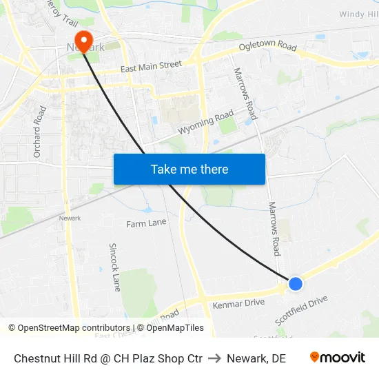 Chestnut Hill Rd @ CH Plaz Shop Ctr to Newark, DE map