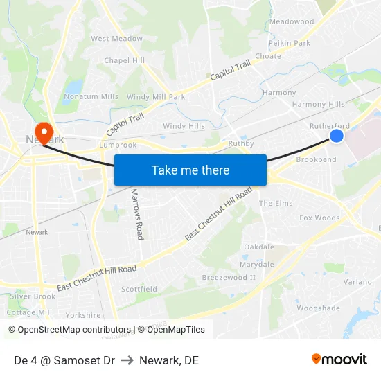 De 4 @ Samoset Dr to Newark, DE map
