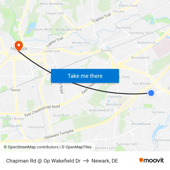 Chapman Rd @ Op Wakefield Dr to Newark, DE map