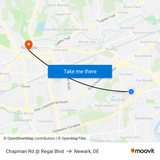 Chapman Rd @ Regal Blvd to Newark, DE map