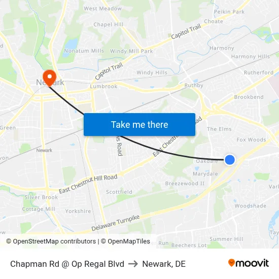 Chapman Rd @ Op Regal Blvd to Newark, DE map
