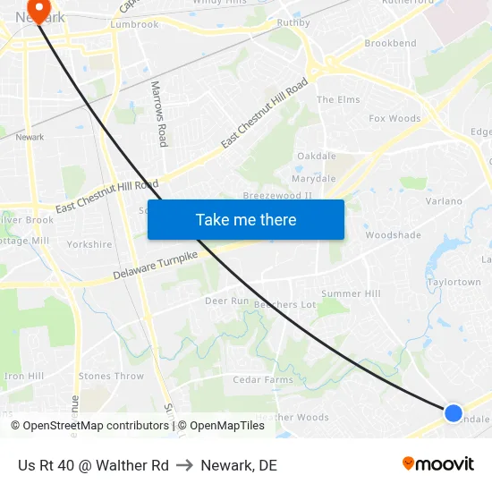 Us Rt 40 @ Walther Rd to Newark, DE map