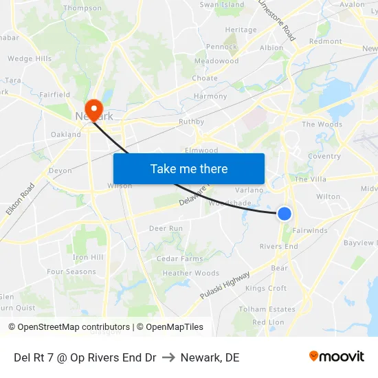 Del Rt 7 @ Op Rivers End Dr to Newark, DE map
