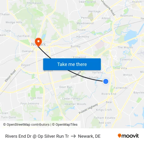 Rivers End Dr @ Op Silver Run Tr to Newark, DE map