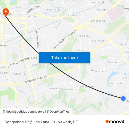 Songsmith Dr @ Iris Lane to Newark, DE map