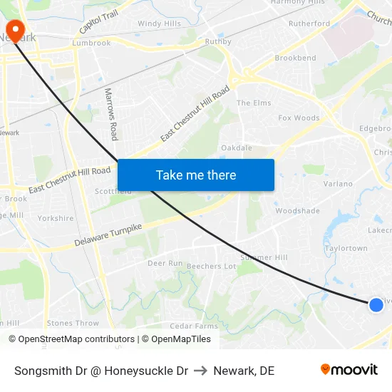 Songsmith Dr @ Honeysuckle Dr to Newark, DE map