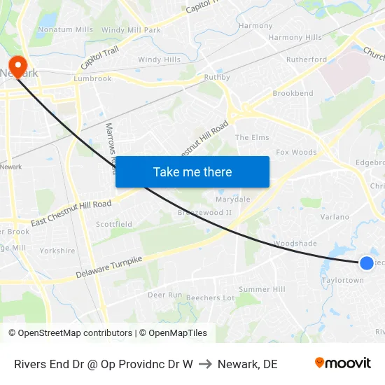 Rivers End Dr @ Op Providnc Dr W to Newark, DE map