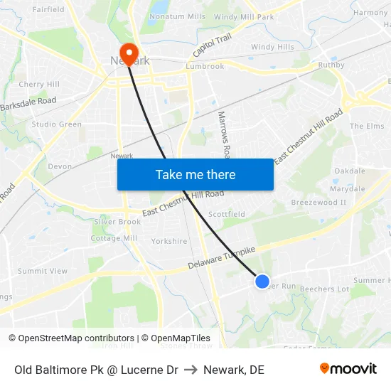 Old Baltimore Pk @ Lucerne Dr to Newark, DE map